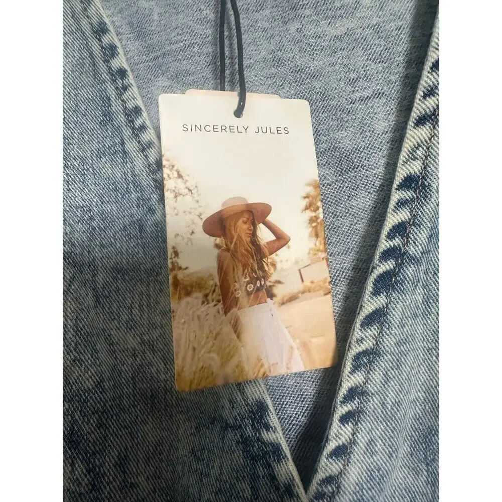 Sincerely Jules cropped tank vnck denim vest acid wash Size small NWT - Picture 6 of 8